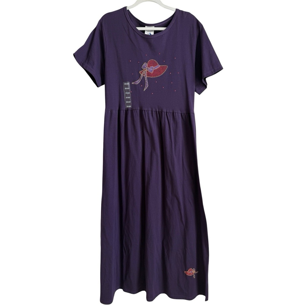 Vtg Cactus Bay By Lynee Dress Women's XL Purple Red Hat Society Maxi USA NEW